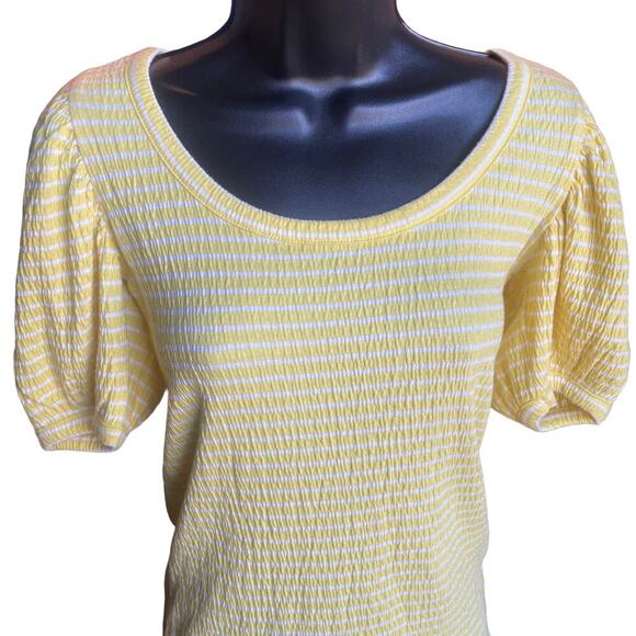 Loft Yellow and White Puff Sleeve Blouse Sz XS - Picture 3 of 7